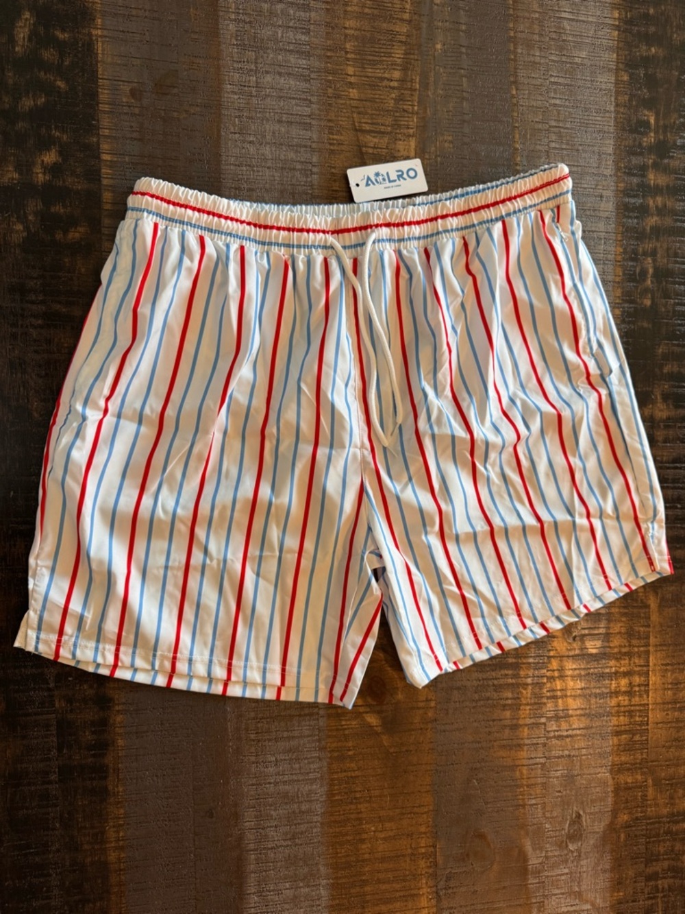 Men’s Trunks Red White & Blue 6.5” Inseam Elastic and Drawstring Waist Size XL